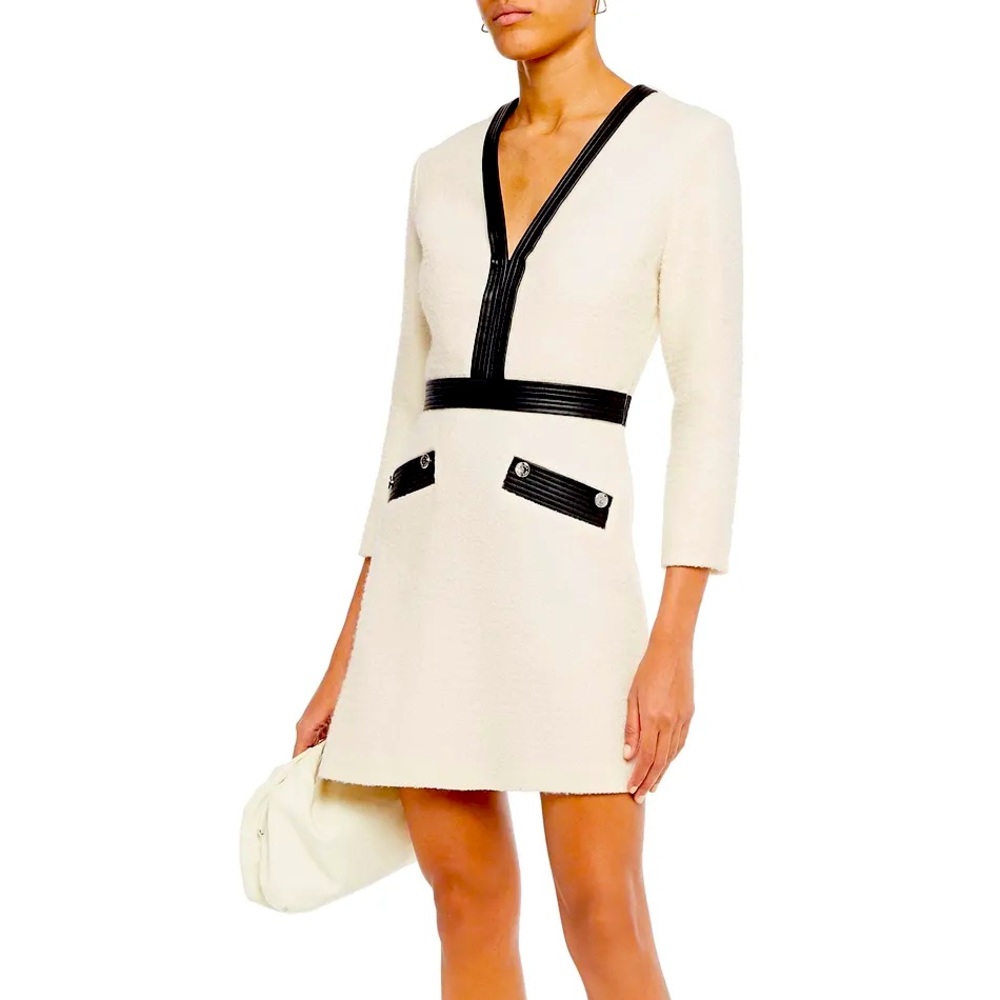 Maje Remma faux leather-trimmed tweed mini dress